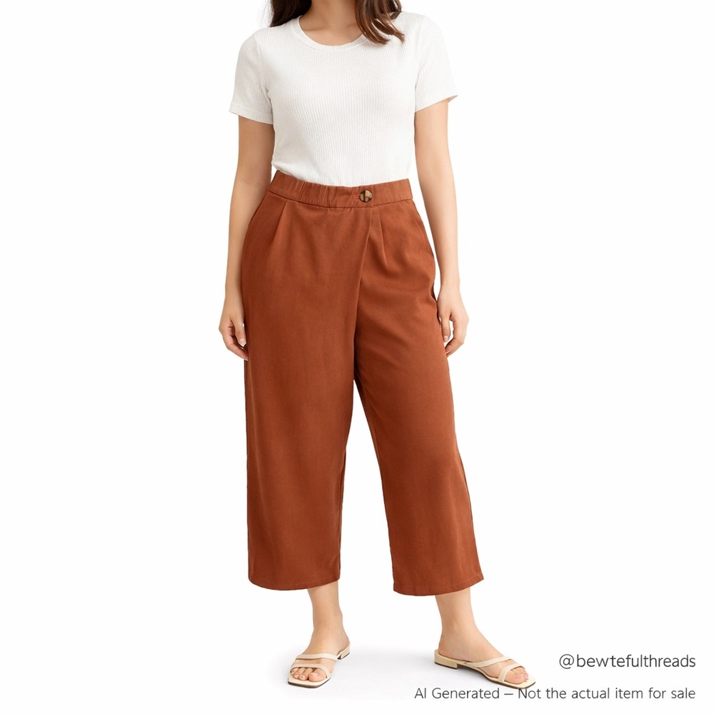 Rust Brown Wide Leg Cropped Pants Minimalist Pull-On Capsule Chic